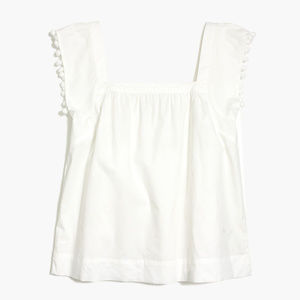 Square-neck top with pom-poms White